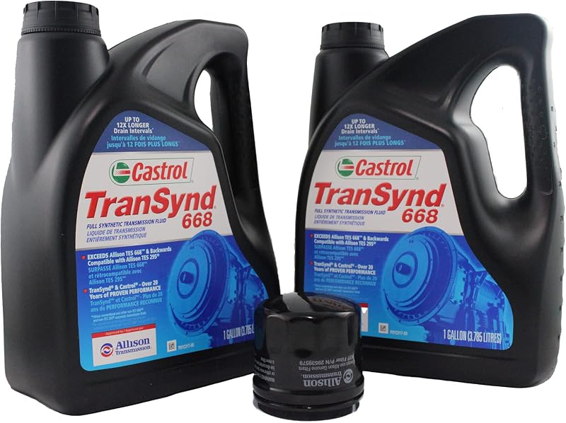 Kit de fluido de transmissão Castrol TranSynd TES 668 Stone River Products com filtro Allison 29539579 – 2 galões