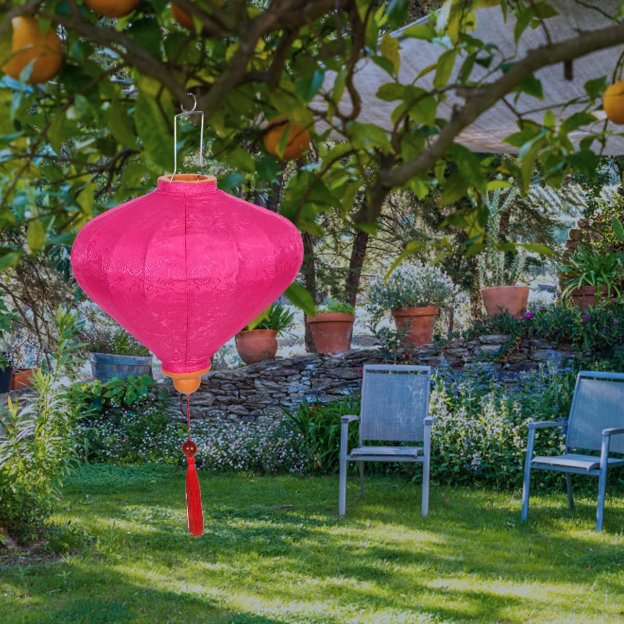 12 Vietnamese Lantern Foldable Festive Lamp Oval an Silk Lanterns Oval Flower Sushi Outdoor Party Fabric 3D Autumn Hanging Wire