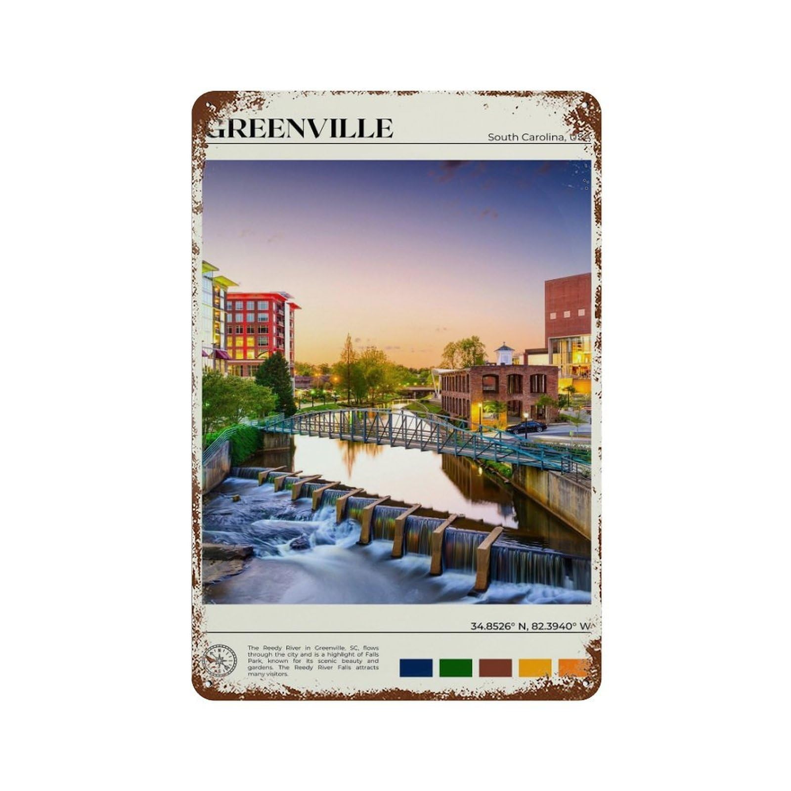 xiaoxiaoshen Real Photo Greenville Decor South Carolina United States Wall Decor Art Metal Tin Poster Modern Home Decor Art Home Bar Shop Decorations Vintage Sign 30x20cm