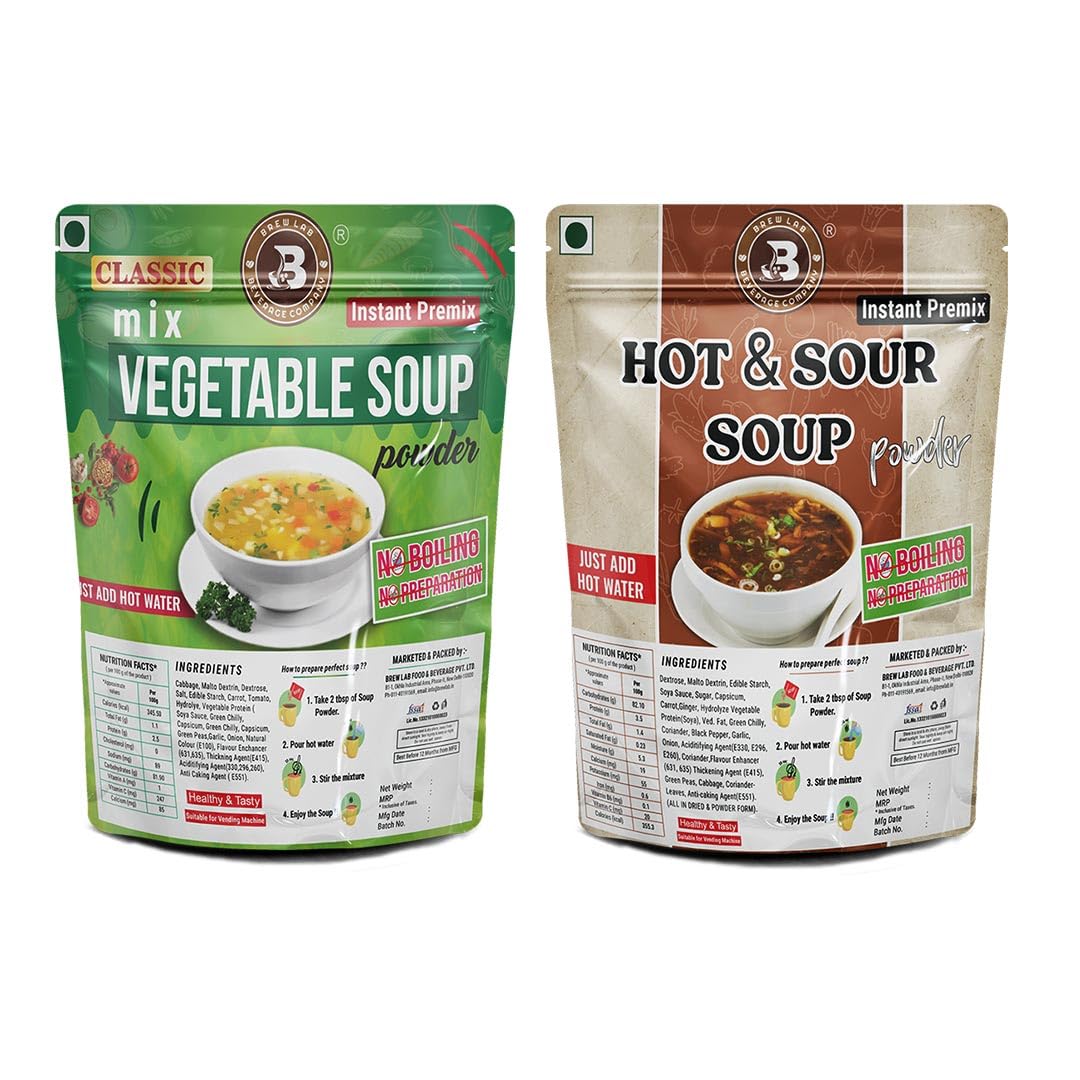 Brew Lab Mix Veg Soup + Hot & Sour Soup Powder Combo | Just Add Hot Water Rich In Protein 50g X 2 (Pack of 2, 100 g)-image-26