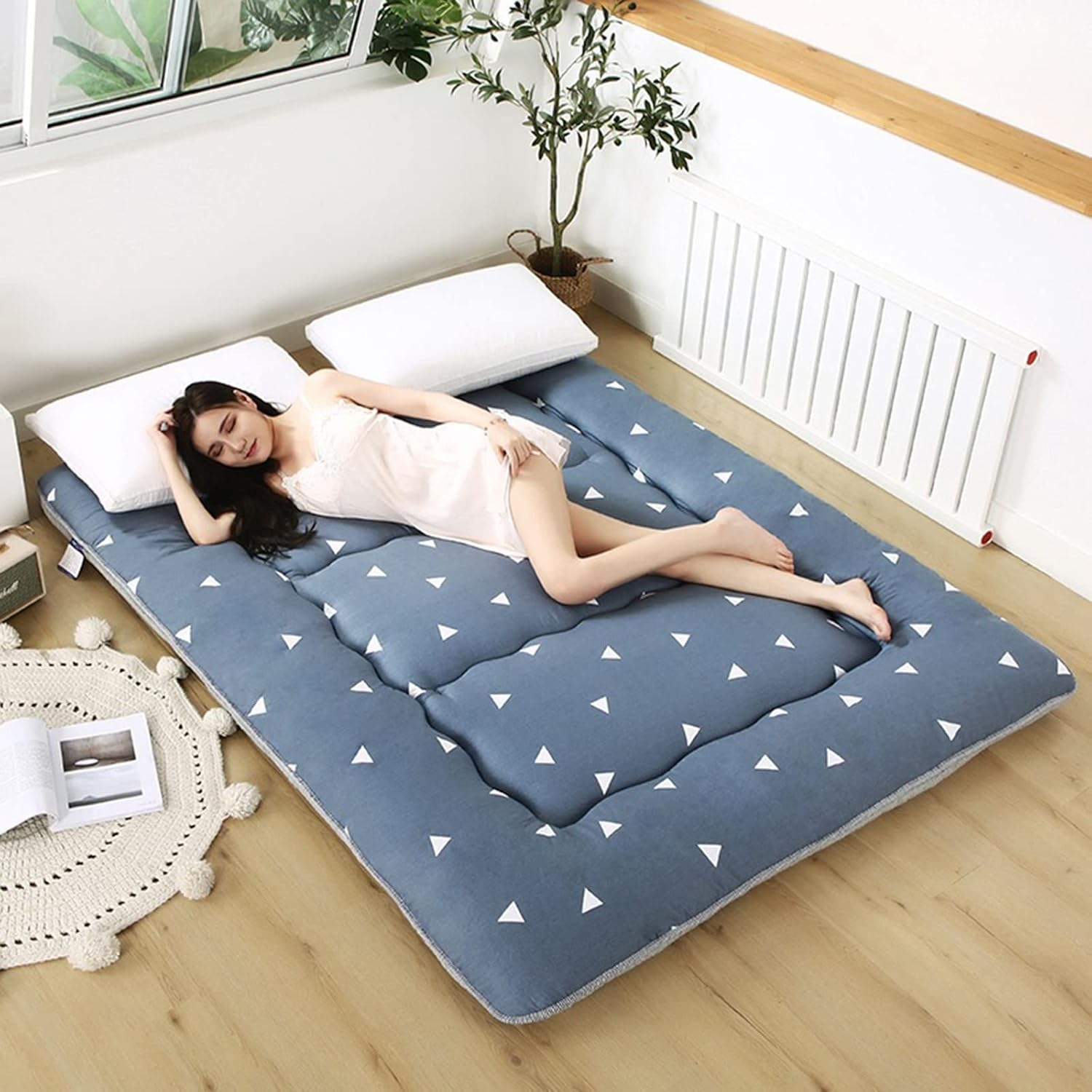 Konsilsa Foldable Futon Mattress, Foldable Traditional Japanese Futon Tatami Floor Mattress Roll Up Queen King Single Size Mattress Pad Sleeping Pad Guest Bed Dorm Camping