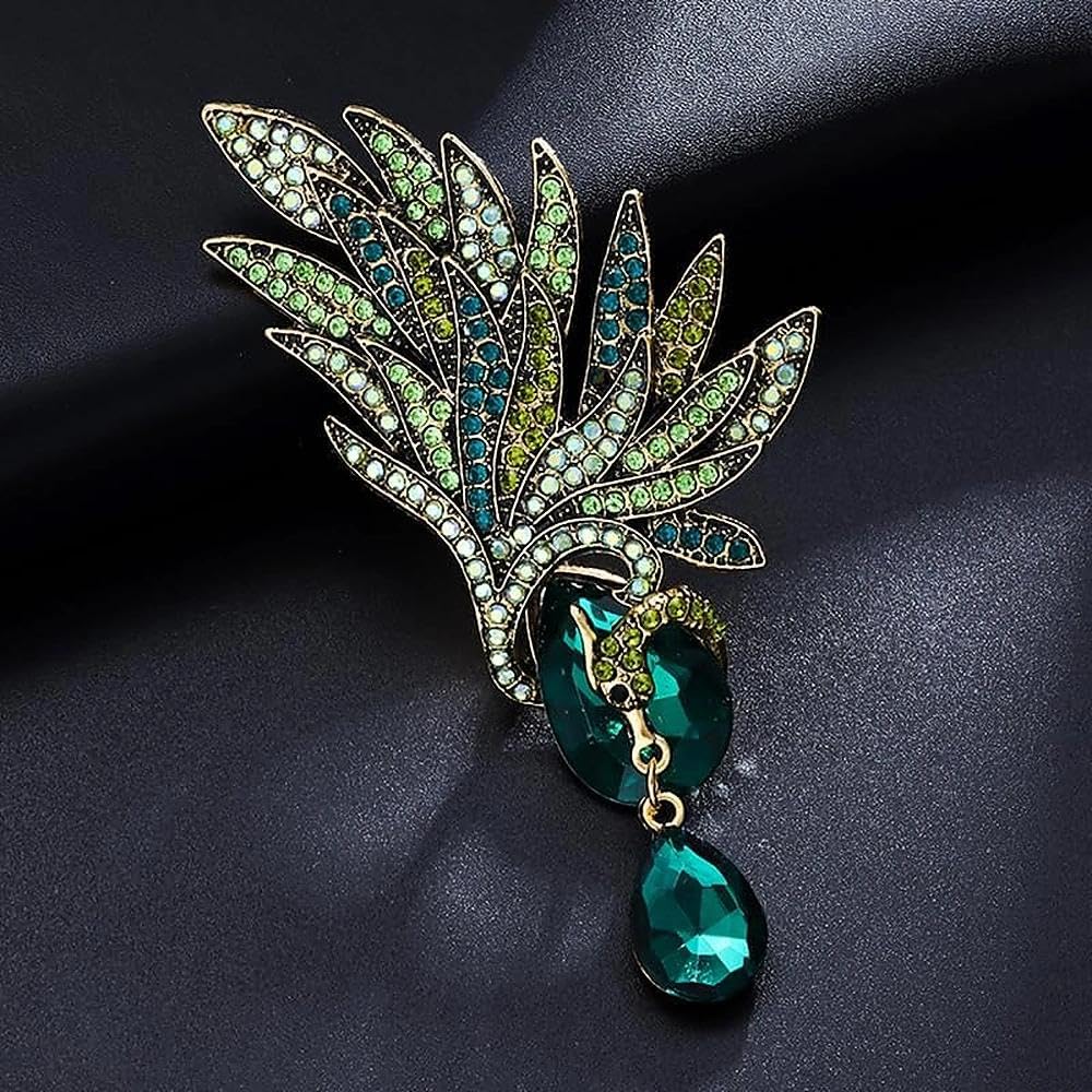Rhinestone Big Peacock Brooch Pin for Women Girls Fashion Exquisite Exaggerated Blue Green Crystal Bird Animal Brooches Lapel Pins Elegant Dress Accessories Wedding Christmas Birthday Jewelry Gift
