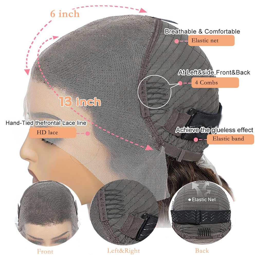 annione 30 Inch 13x6 Lace Front Wigs Human Hair 250% Density HD Lace Frontal Wigs Real Human Hair Wig Pre Plucked Virgin Natural Black Human Hair Wig Invisilbe Hairline Tiny Knots for Women
