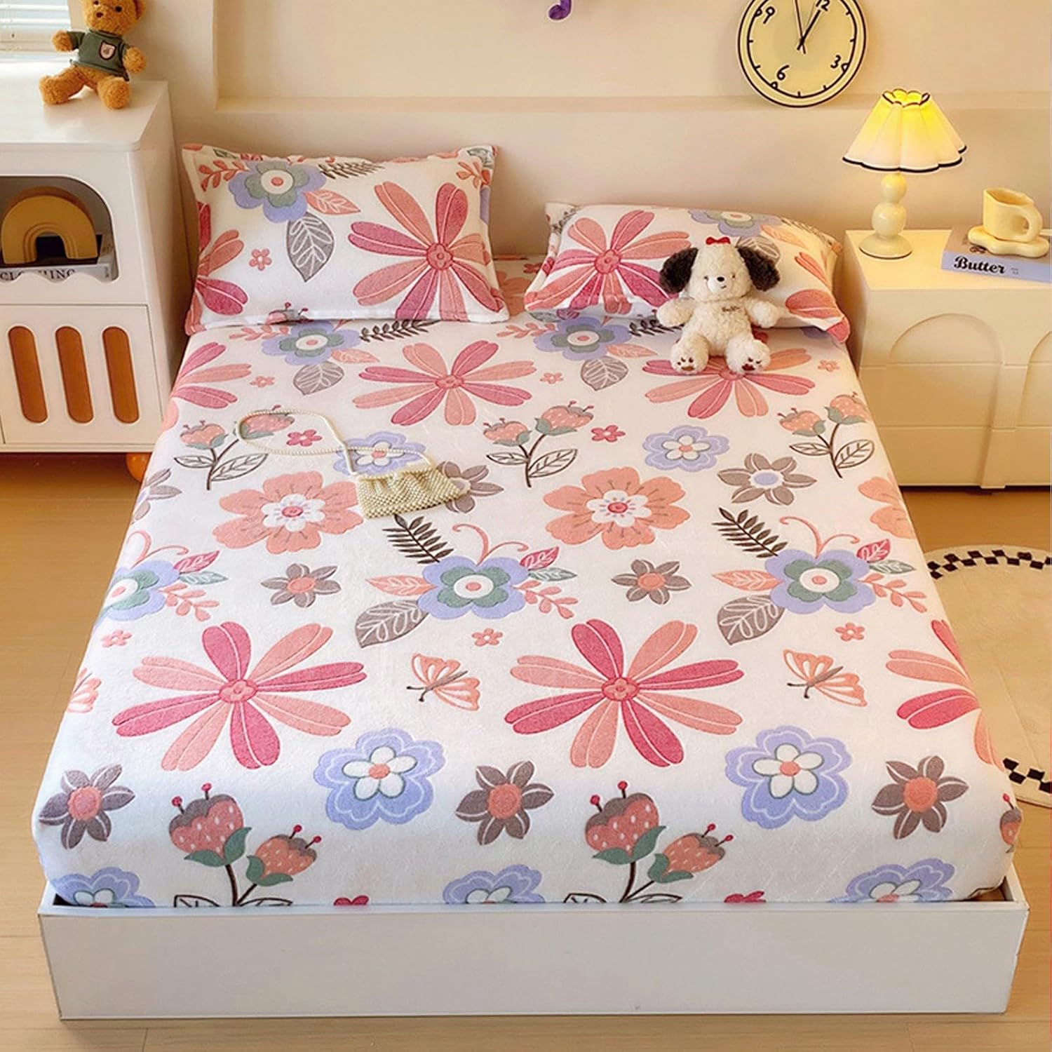 Milk Velvet Bedding Fitted Sheet, Soft Warm Velvet Mattress Cover, Elastic Bed Sheet, Cozy & Fluffy Bedding Essentials(F,47.2 * 78.7in)