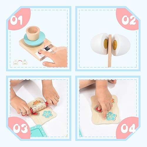 Miniatura 2 de Juego de comida de juego de simulación de 13 piezas, juego de hornear galletas de madera, accesorios de cocina compatibles con madera real para