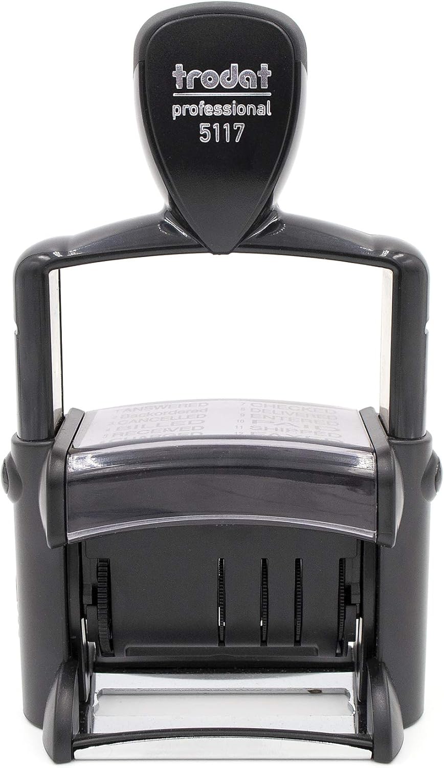 Trodat 5117 Professional 12-Message Stamp w/ Dater, Self-Inking, Blue/Red 2 Color Ink : Office Products