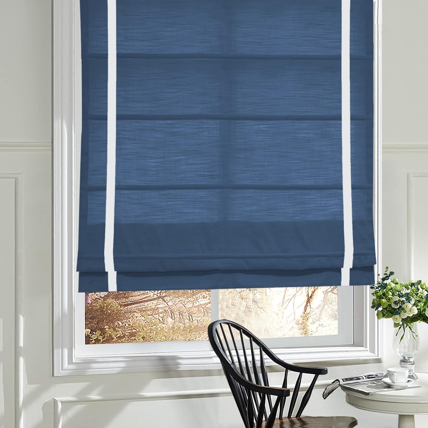 LANTIME No Drill No Tools Cordless Roman Shades, Blackout Sand Beige Fabric Window Shades