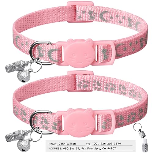 LLHK 2 Pack Breakaway Cat Collars & 2 Pcs Name