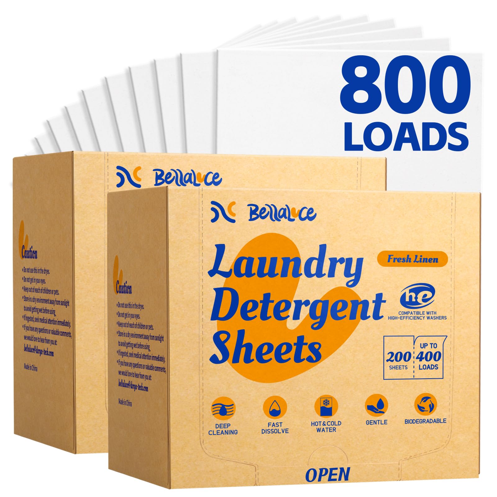 BellaLuce Laundry Detergent Sheets, Fresh Linen, 800 Loads