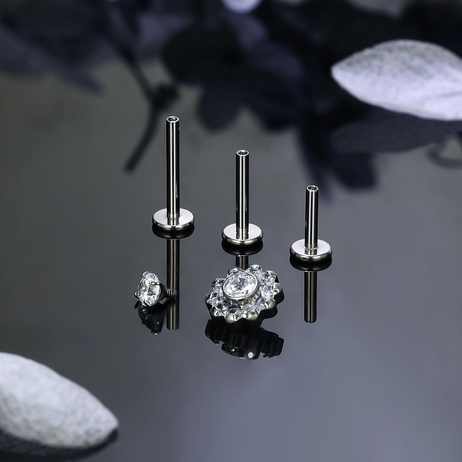 Ruifan Titanium Flat Back Lip Rings Internally Threaded Earrings Studs Nose Rings 16G Drop Flower Start Leaf Tragus Cartilage Lobe Rook Helix Conch Labret Medusa Piercing Jewelry for Women Men - Image 6