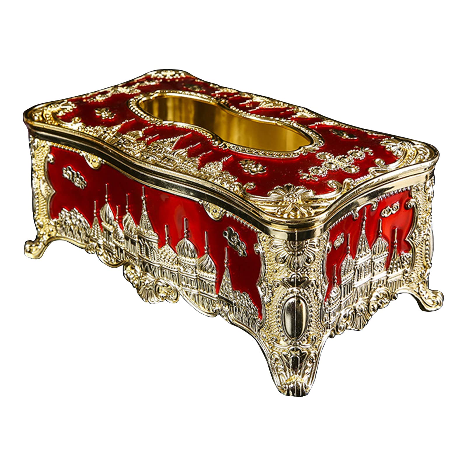 Buxuaaaa Rectangular Tissue Box Luxurious Napkin-Holder Paper-Case Dispenser Elegant Castle-Decorative Facial-Tissue Box Holder Decorative Napkin for Table Party