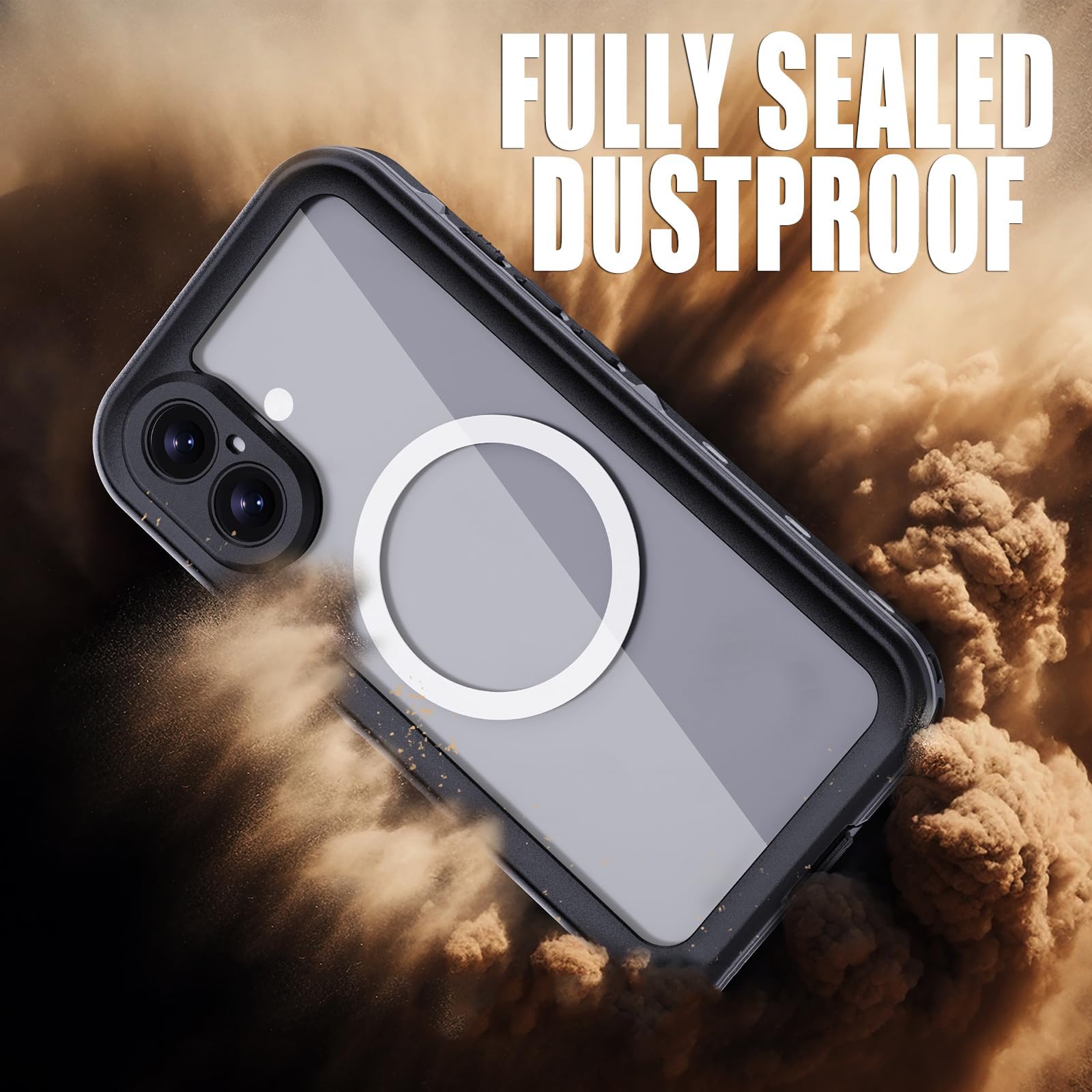 Funda Magnética para iPhone 16/16 Plus/16 Pro/16 Pro MAX, Funda Resistente Al Agua IP68, Protección con Sello Militar, Resistente Al Polvo,16Pro,Black