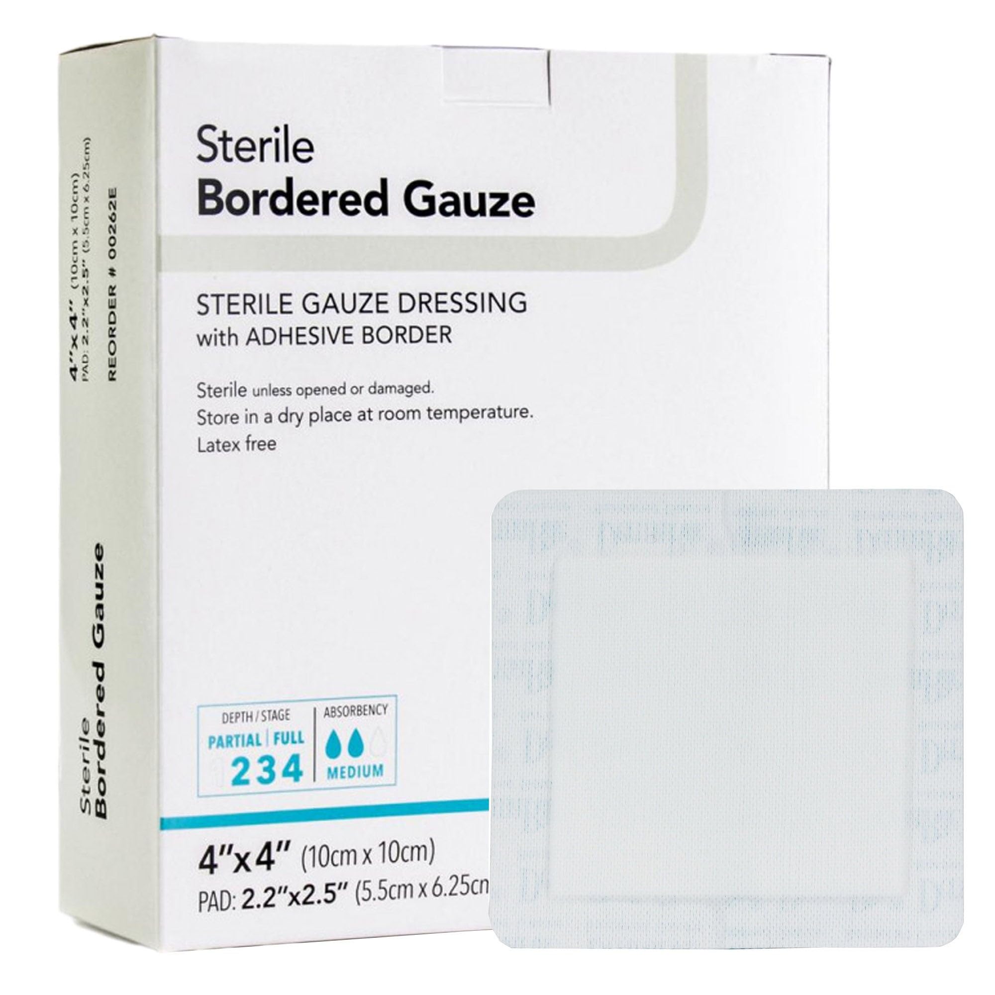 DermaRite Sterile Bordered Gauze Dressing with Adhesive Border, 4 in, 1 ct