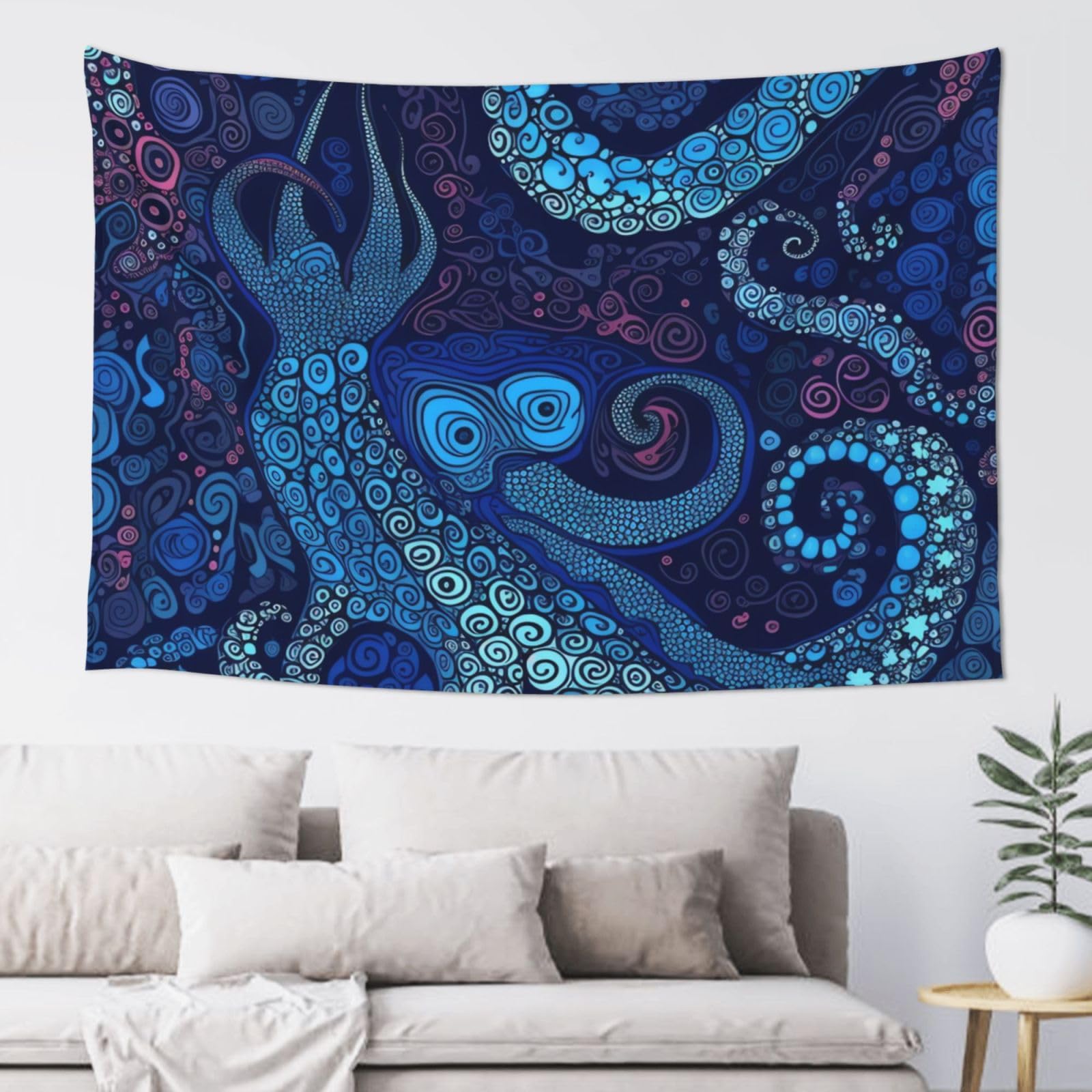 Fodpand Black Blue Octopus Tapestry Dorm Decor, Party Backdrop Aesthetic Tapestries Wall Hanging Banner For Bedroom, Modern Wall Art Poster Blanket, Home Decor Wall Tapestry 60"X40"