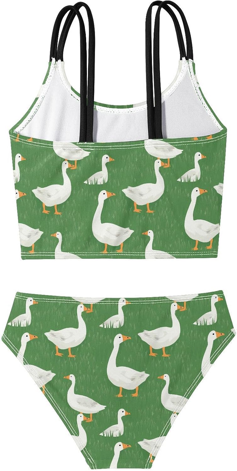 visesunny Girls Two Piece Swimsuits Grassland White Goose Girl's Bikini Sets Bathing Suits for Girls Size 5-12Y