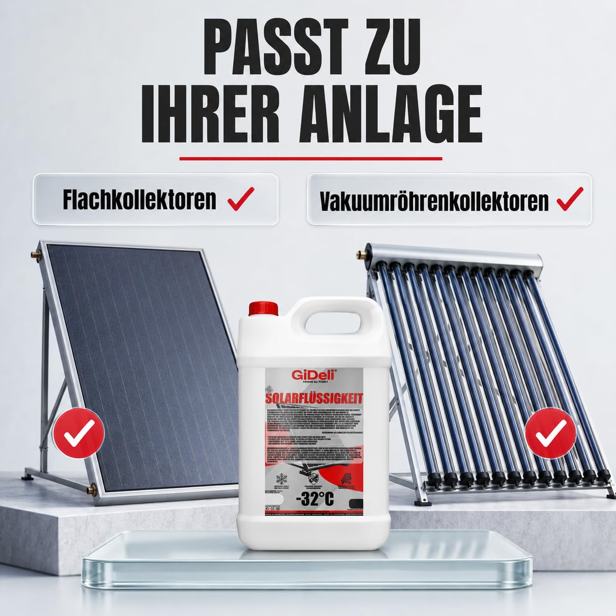 GiDeli Liquido solare da 5 l, antigelo, miscela pronta fino a -32 °C, glicole propilenico atossico, protezione affidabile contro la corrosione, massima efficienza termica, ideale per termica, casa e