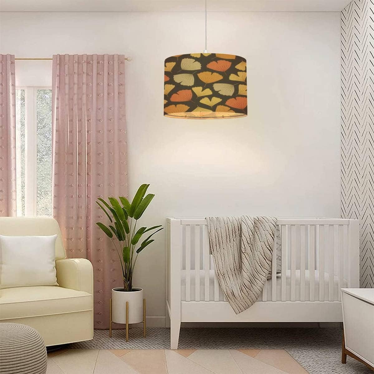 Plug in Pendant Light cute ginkgo leaves brown Fall ornament Foliage Hanging Lamp with Plug in Cord 16.4 ft Dimmable Switch Fabric Shade Hanging Light for Bedroom Kitchen Island Living Room