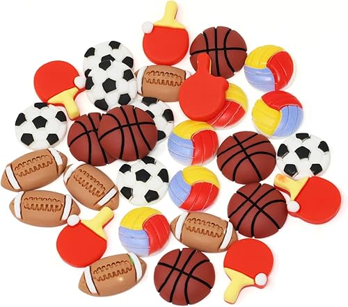 yueton 30 dijes de resina con parte trasera plana, adornos de bolas deportivas para pinzas para el cabello, marcos de fotos, fundas de teléfono,