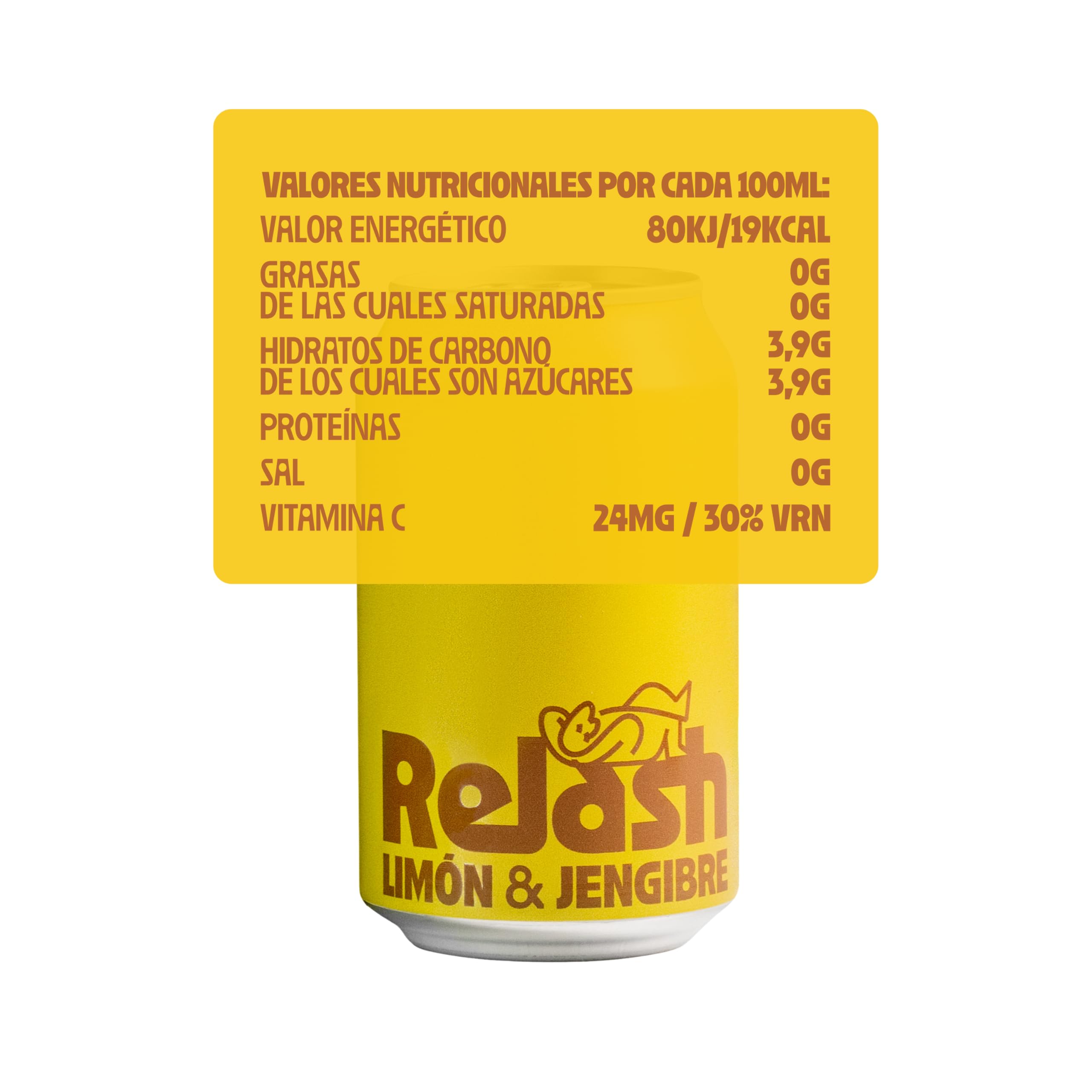 RELASH - Limón y Jengibre (12 x 330 ml), Refresco 100% Natural, Bajo en Calorías, con Vitamina C