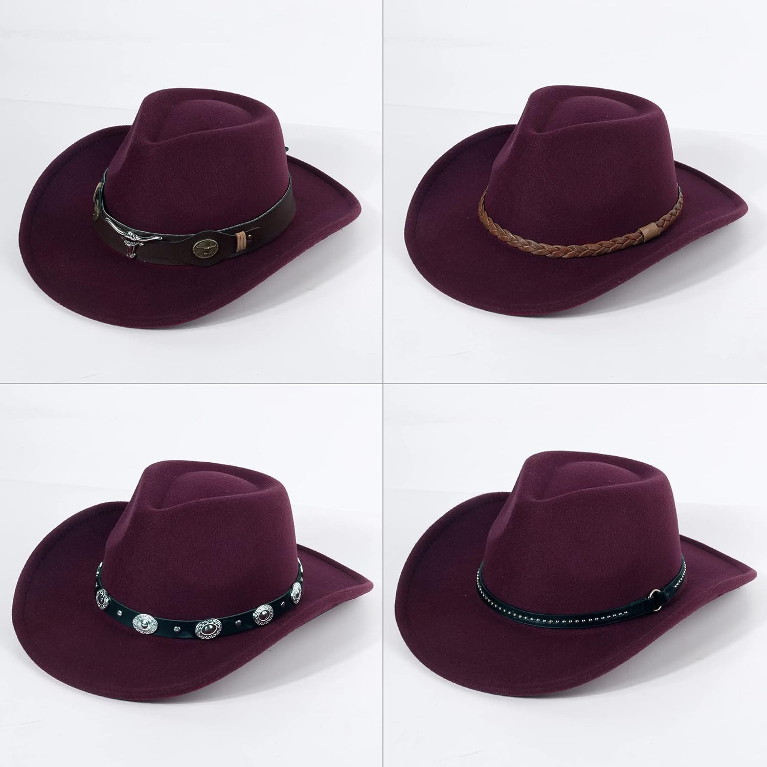 2 Pack Western Cowboy Hats for Women and Men Classic Felt Wide Brim Costume Cow Boy Hat Roll Up Brim Cowgirl Hat - Image 4
