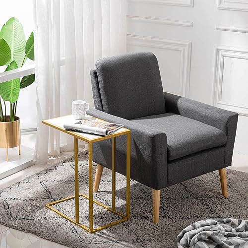 Miniatura 2 de Bonnlo Mesa de centro de mármol sintético moderna para sala de estar mesa de cóctel (mesa auxiliar en forma de C)