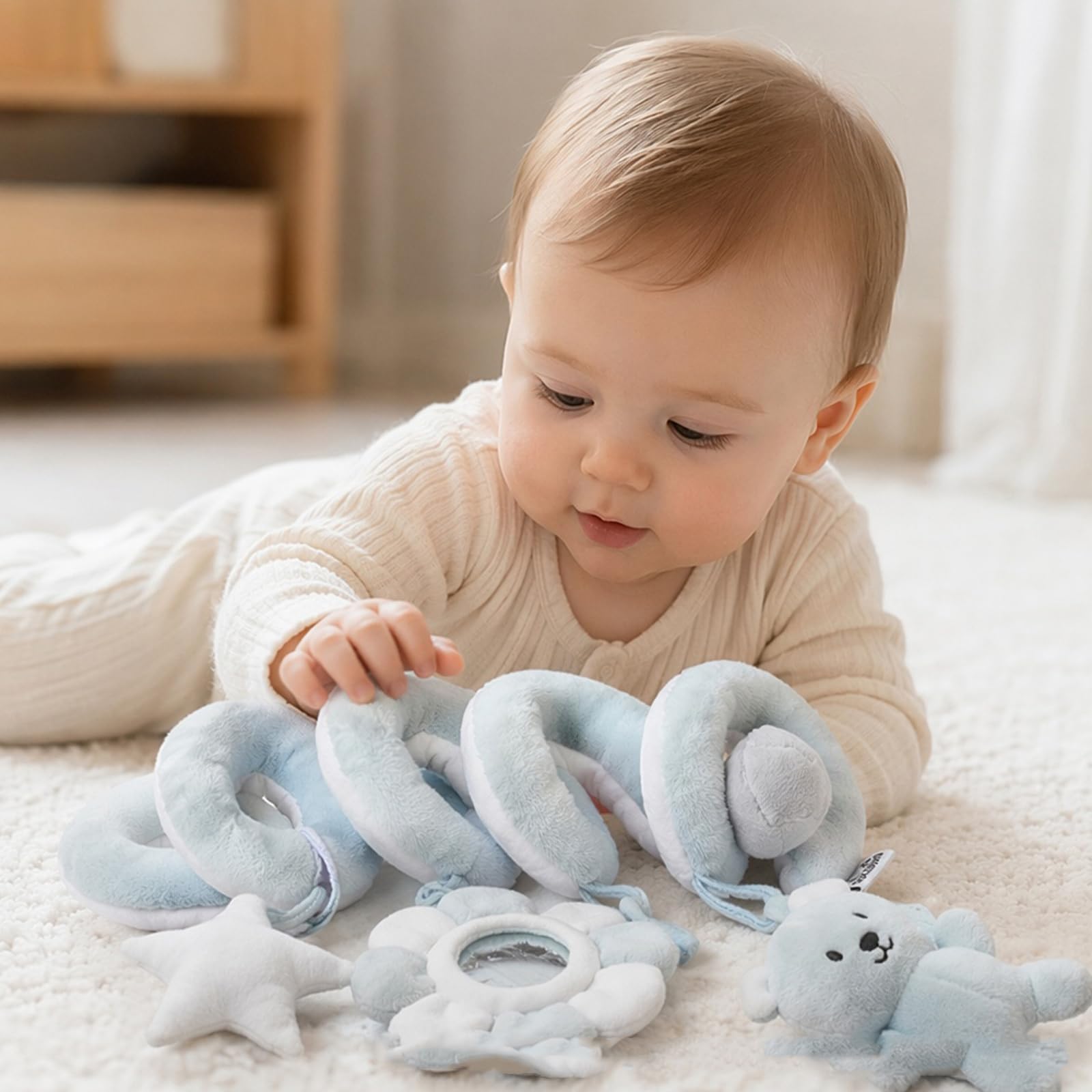 Jouet en forme de spirale en peluche pour siège de voiture