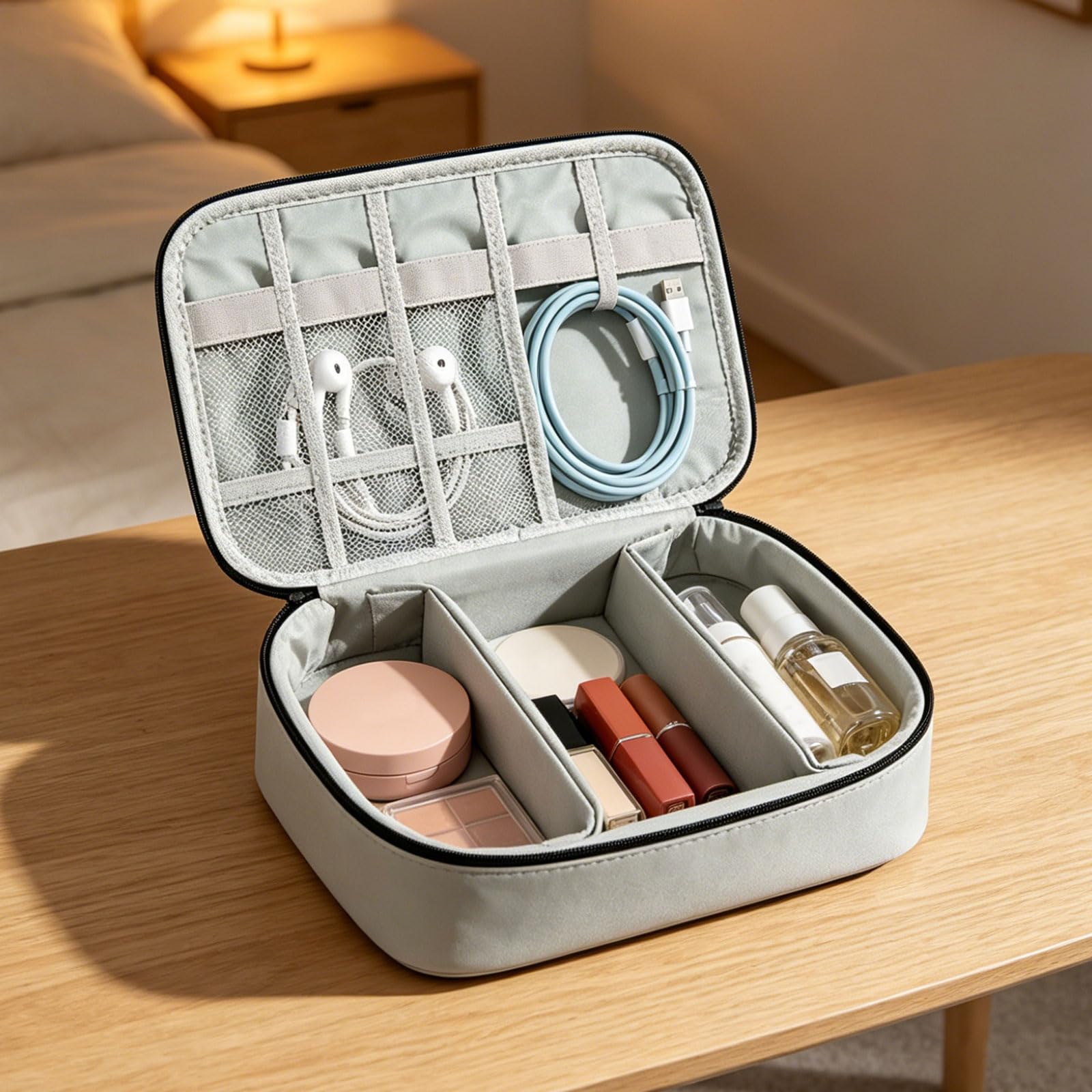 Borsa leggera a scomparto singolo, realizzata in resistente tessuto di nylon, ideale per accessori ordinati per cavi e auricolari