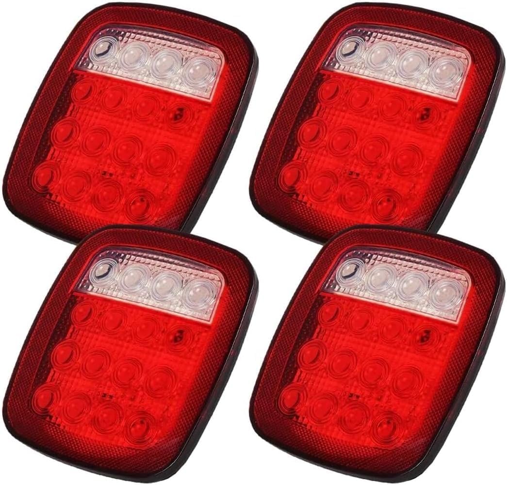 16LED Truck Tail Lights Kit (4 Packs) - 12V Stop/Turn/Brake/Reverse Lights for Truck RV Jeep Wrangler (JK/TJ/CJ/YJ) - Waterproof IP65, Red/White Universal LED Marker Lights