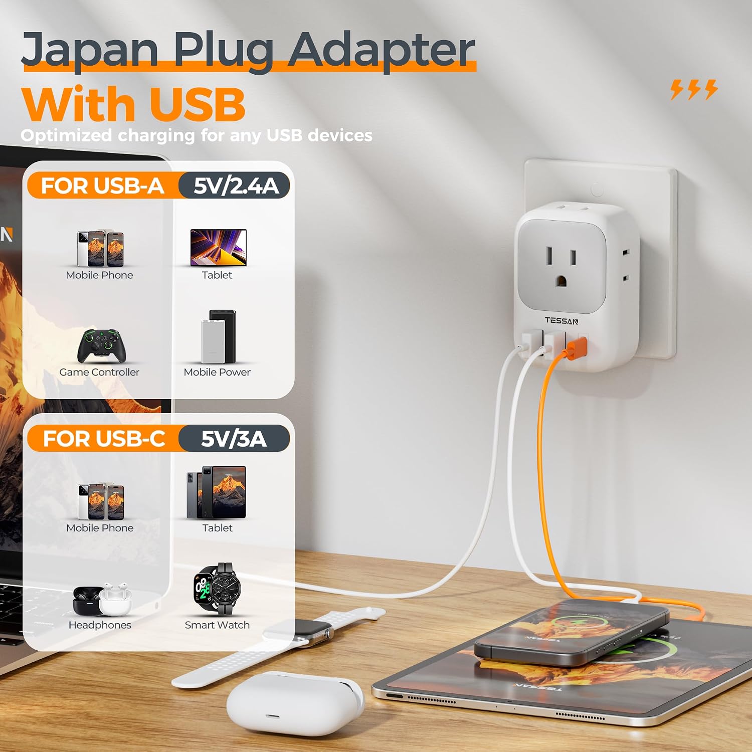 TESSAN 2 Prong to 3 Prong Outlet Adapter - Image 3