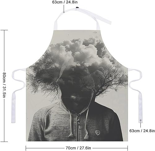Miniatura 2 de MUSM Apron for Adults - 27.6 X 31.5 Inch, Heavy-Duty Polyester Aprons with Two Large Pockets, Waterproof Man in Hoodie Kitchen Apron for Cooking,