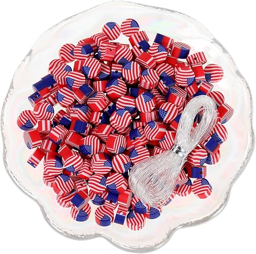 Vista 2 de 100 cuentas espaciadoras de arcilla polimérica para el Día de la Independencia del 4 de julio para hacer joyas, manualidades, pulseras, collares