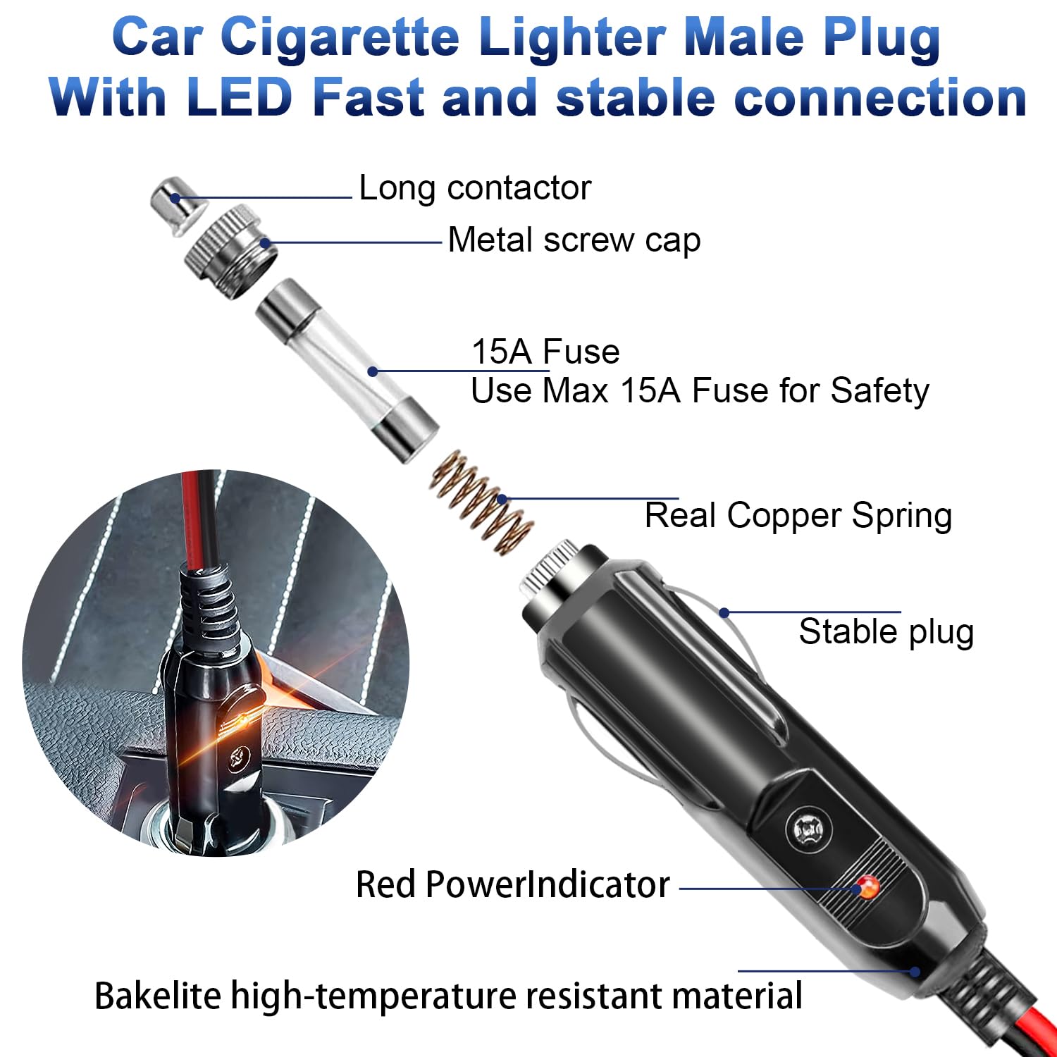 Cavo di prolunga per accendisigari maschio a terminale O Ring Cavo 14AWG per compressore spruzzatore pompa aria inverter per auto  34
