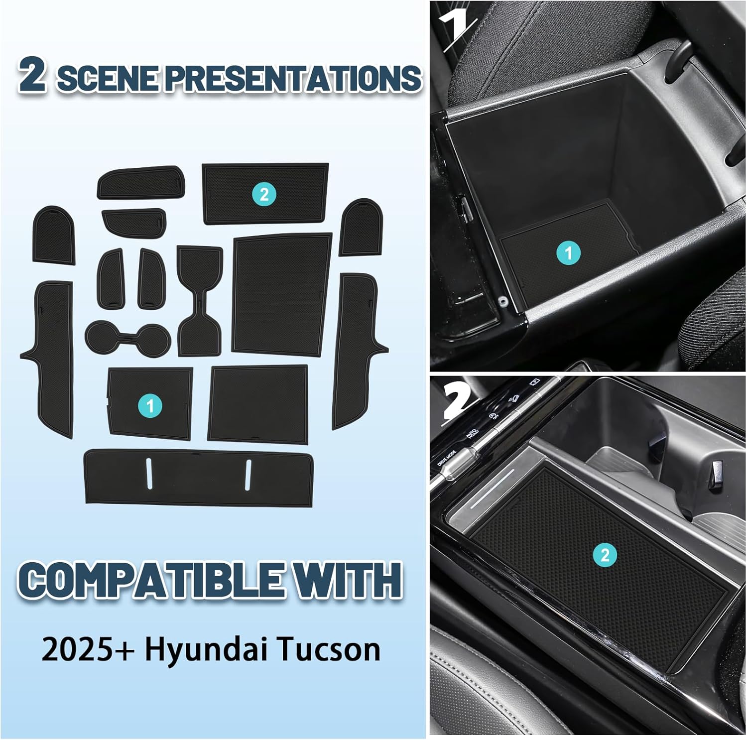 2025 2026 Tucson Door Slot Mats for 2026 Hyundai Tucson Accessories 15PCS/Sets Anti-Slip Interior Mats Cup Holder Inserts Center Console Liner Compatible with 2025 2026 Hyundai Tucson - Image 2