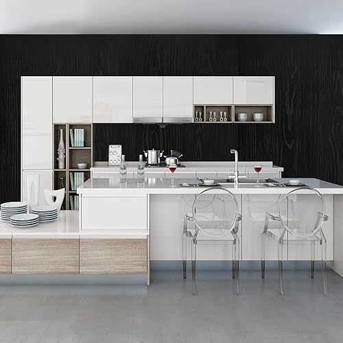 Miniatura 10 de Papel tapiz de granito de mármol negro y gris (23.6 x 118 pulgadas), película de vinilo autoadhesiva extraíble, papel decorativo para despegar y