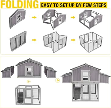 Chicken Coop Large Poultry Cage with Strong Iron Edge Chicken House with Nesting Box Easy to Set Up,Portable