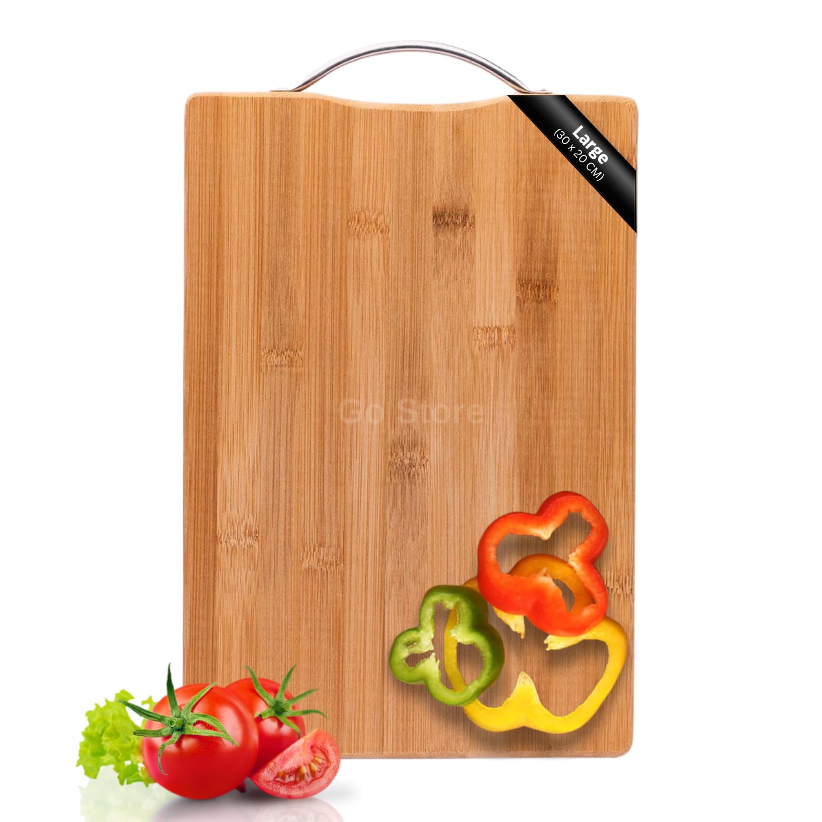 Go Store Large Bamboo Cutting Board with Stainless Steel Handle