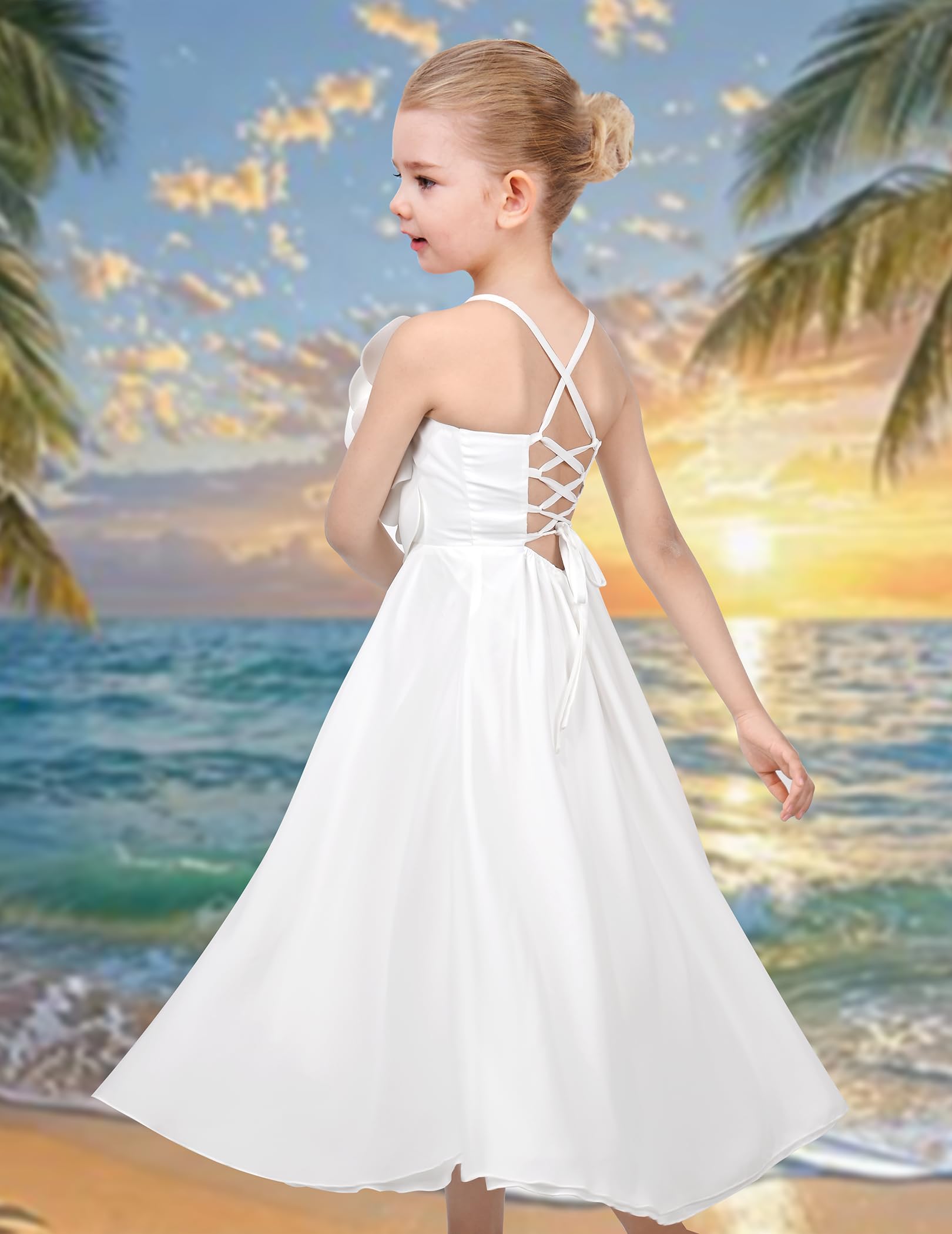 Sunny Fashion Vestito Bambina Fiore Criss Cross Formale Nozze Evento Comunione Pageant 7-14 Anni