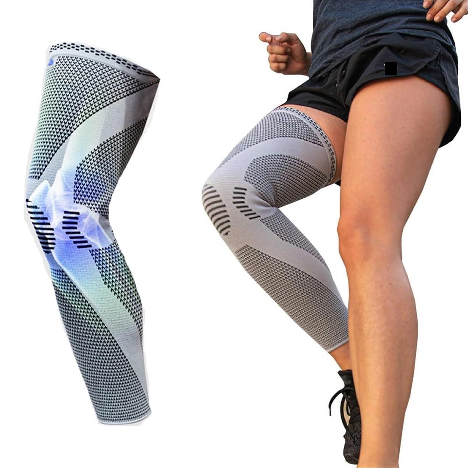 Sport Komprimierungshülsen 1/2 Stück Kompressions-Beinstulpen – Kniebandagen, komplette Beine, Kompressionshülle for Männer und Frauen, UV-Beinstulpen Radsport-Beinwärmer(Gray-2PCS,M)