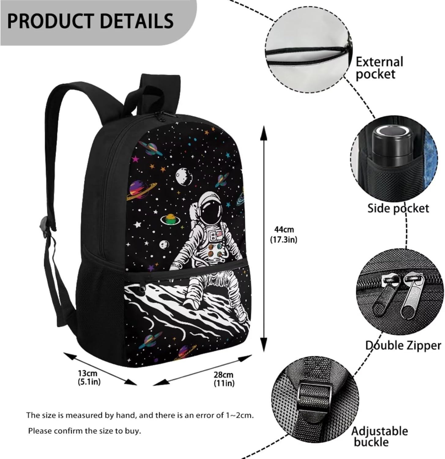 Astronaut Kid's School Backpack Insulated Picnic Lunch Box Pen Holder Organizer 3PCS for Children Girls Boys