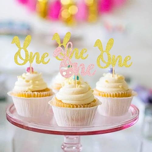 Miniatura 6 de Ercadio Paquete de 24 adornos para cupcakes de conejo, púas de orejas de conejo con purpurina para fiestas de Pascua y primavera