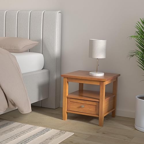 Miniatura 2 de SIMPLIHOME Warm Shaker - Mesa auxiliar rectangular de transición de madera maciza de 20 pulgadas de ancho en marrón dorado claro para sala de estar