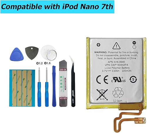 Miniatura 2 de 616-0640 616-0639 Batería de repuesto compatible con iPod Nano 7, iPod Nano 7th, iPod Nano 5th16G, A1446 con kit de herramientas