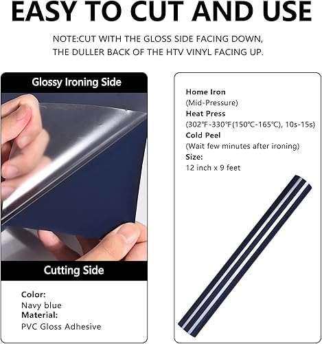 Vista 35 de FUNKAKA Rollos de vinilo de transferencia de calor HTV azul lago, 12 pulgadas x 9 pies, vinilo azul lago brillante para planchar para camisetas