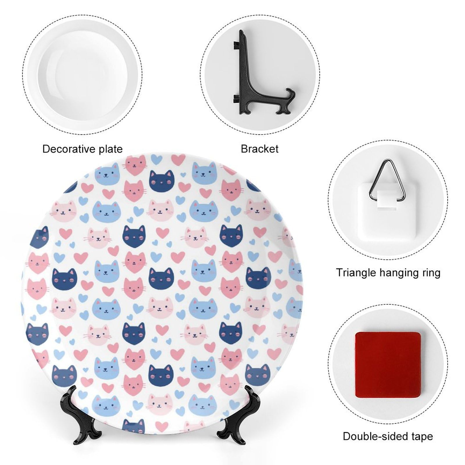 DULAHR Cartoon Cat Heart Bone China Decorative Plate Ceramic Decorative Plate Home Wall Decor with Vertical Stand Decorative Plates
