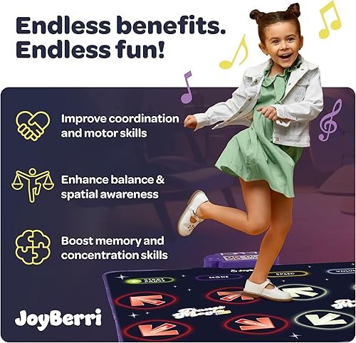 Miniatura 6 de JOYBERRI Tapete de baile  con 8 niveles y canciones, 3 velocidades y 2 modos  Tapete de baile electrónico iluminado para niños de 4 a 8 años, 8 a 12
