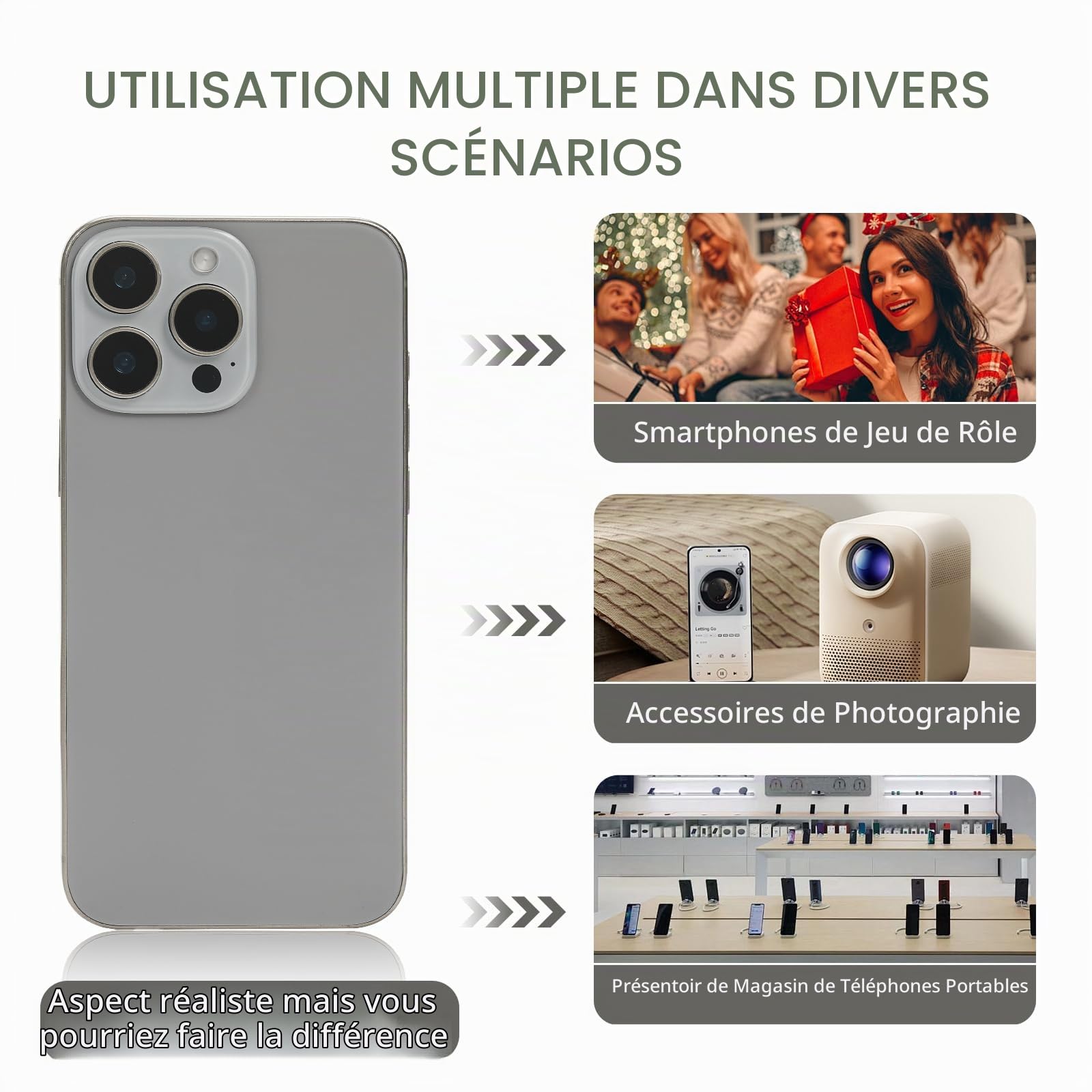 Perusha Faux modèle de téléphone [Sans logo] Écran factice ne fonctionne pas réplique téléphone jouet pour 15 Plus/Pro/Pro Max (pour écran couleur Titanium 15 Pro