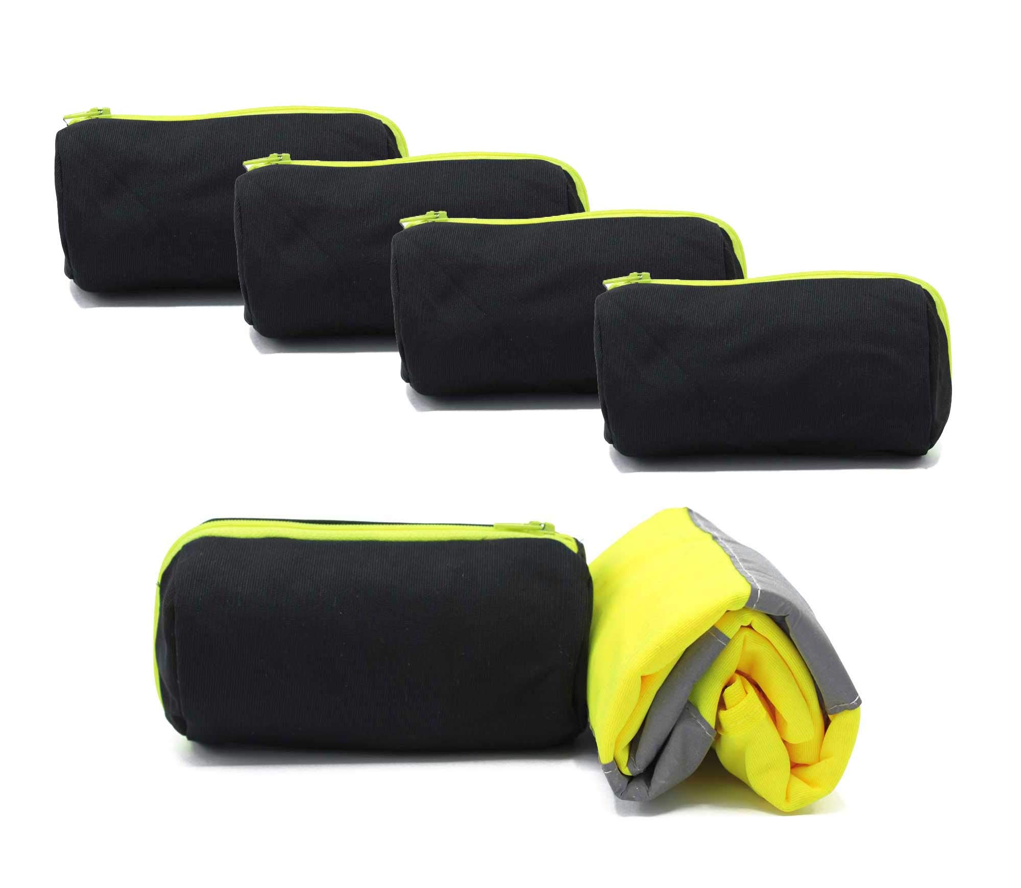 Generisch 5 x Kfz Warnweste gelb gerollt im schwarzen Reißverschluss-Beutel | EN ISO 20471 Unisize für Erwachsene waschbar | Motorrad