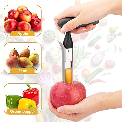 Miniatura 5 de Descorazonador de manzana, herramienta descorazonadora de manzana de acero inoxidable premium, mango ergonómico resistente, fácil de usar y limpiar,