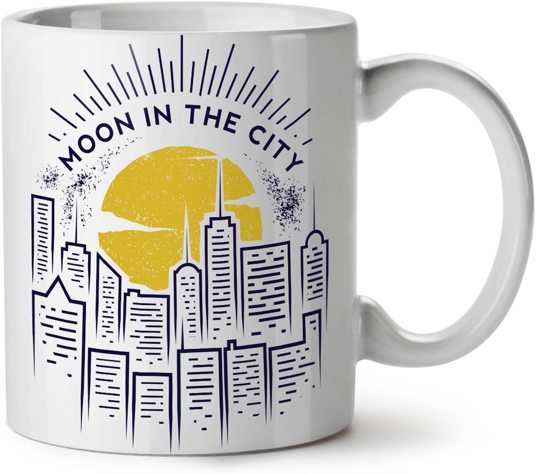 WellcodaMoon In The City Ceramic Mug, New York Cup - Large, Easy-Grip Handle, Two Side Print, Ideal for Coffee & Tea Drinkers, Made