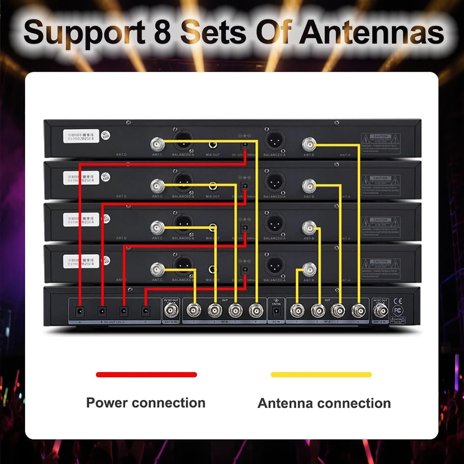 Amplificatore di segnale microfono wireless, amplificatore di segnale microfono professionale con 2 alette per antenna, 450-950 MHz, ricezione a 360 ° per prestazioni sul palco